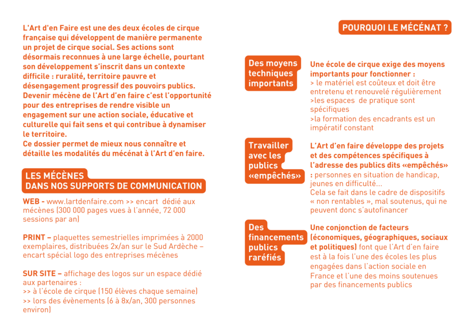 mécénat à l'Art d'en faire