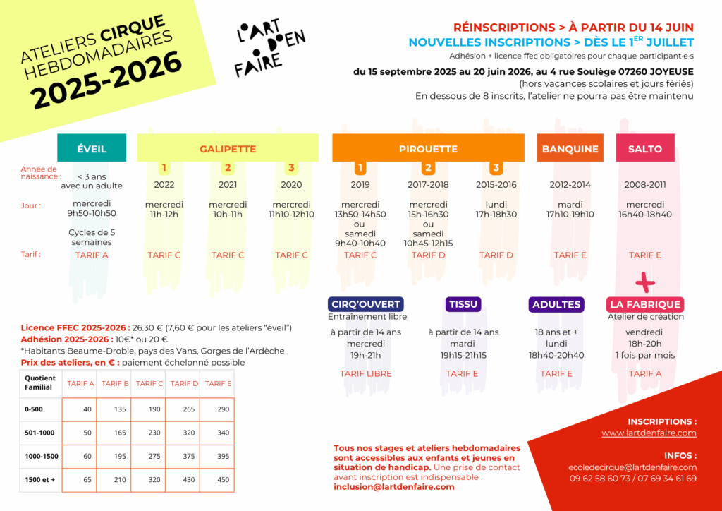 ateliers cirque 2025-2026 à Joyeuse en Ardèche