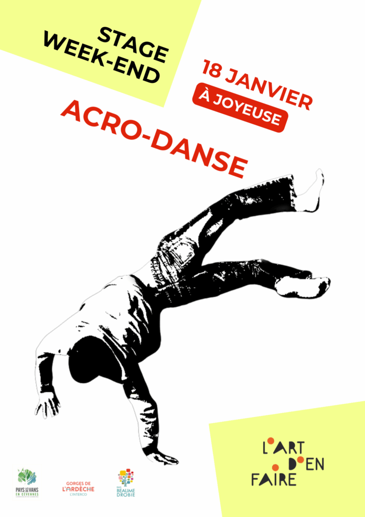 Pour les jeunes à partir de 13 ans et les adultes, un stage d'accro-danse à Joyeuse le 18 janvier. Débutants et niveaux intermédiaires.