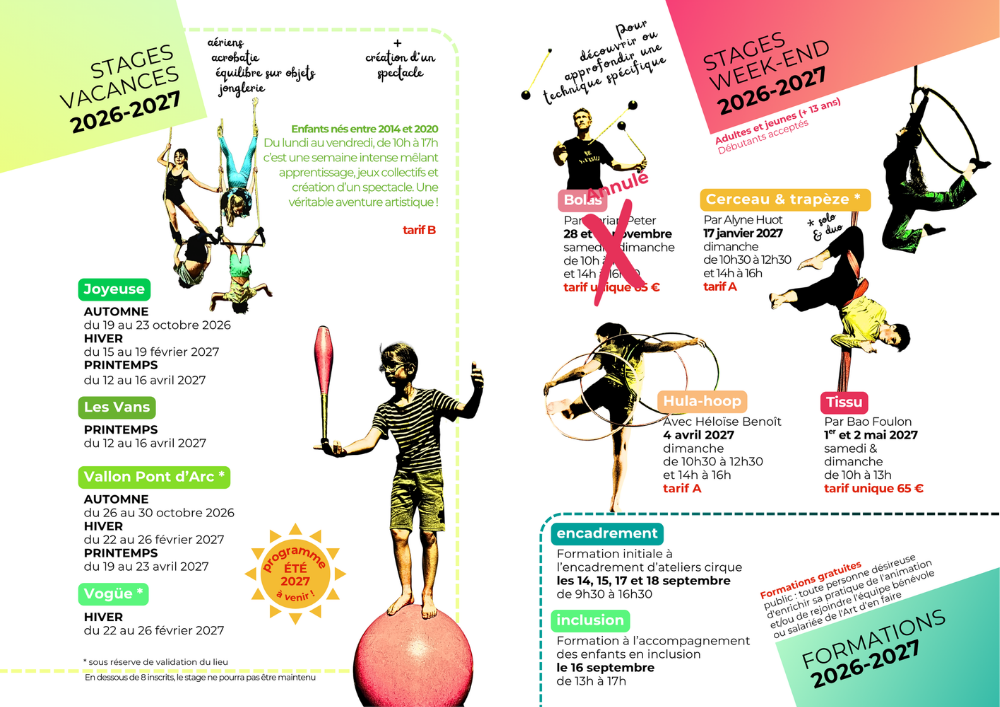 stages cirque vacances et week-end en ardeche